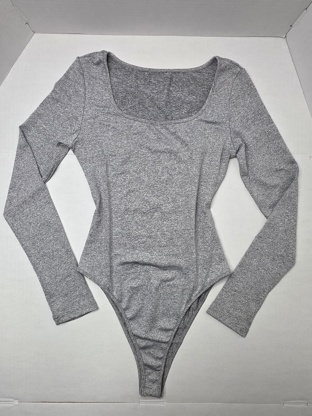 SHEIN Heather Gray Long Sleeve Scoop Neck Bodysuit